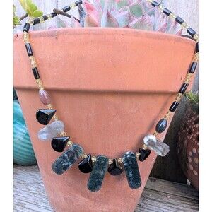 Vintage Moss Agate Beaded Stone Necklace
